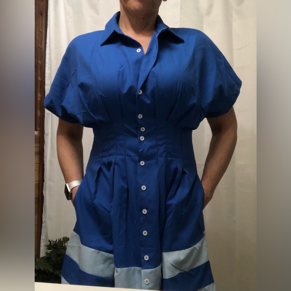 Tailored Royal Blue Button-Down Dress